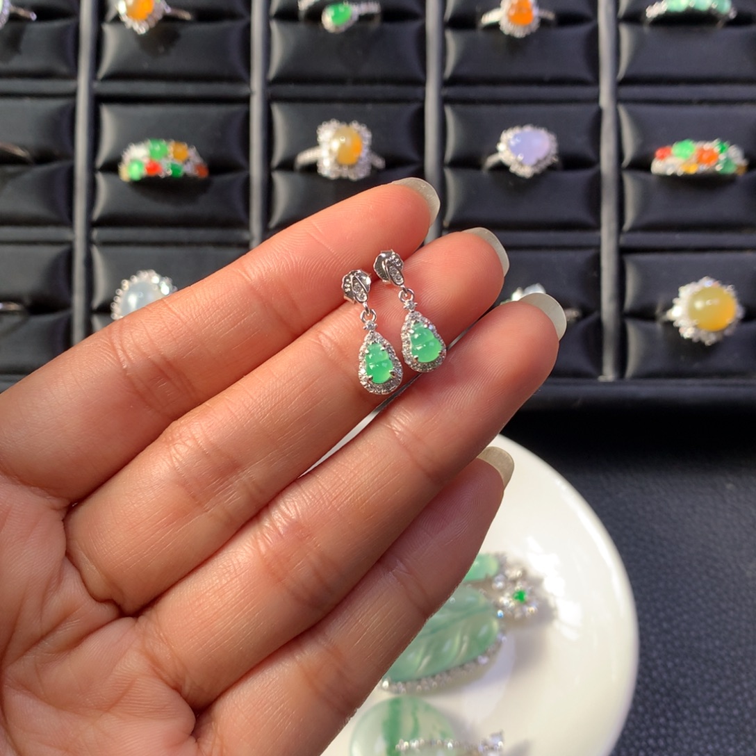 翡翠银S925镶嵌耳饰