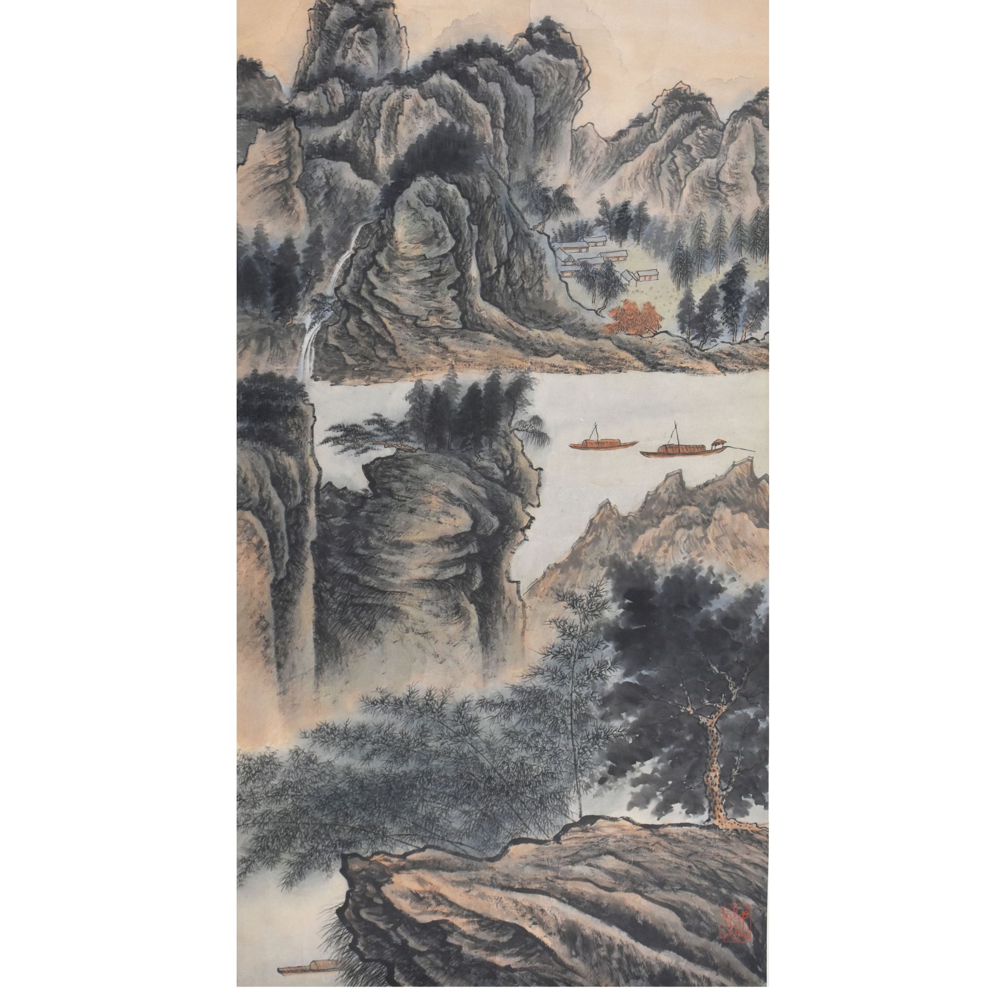 HM5187 柳溪渔艇 92×46cm 纸本镜片 3.8平尺