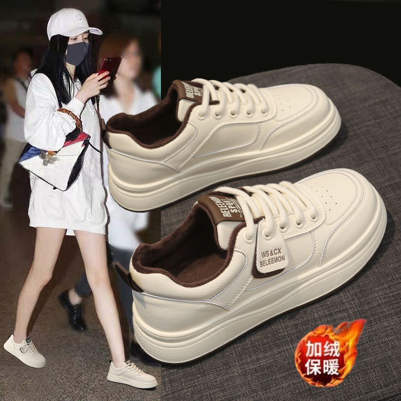 加绒踩屎感小白鞋女款2025新款冬季百搭轻便平底学生二棉鞋女