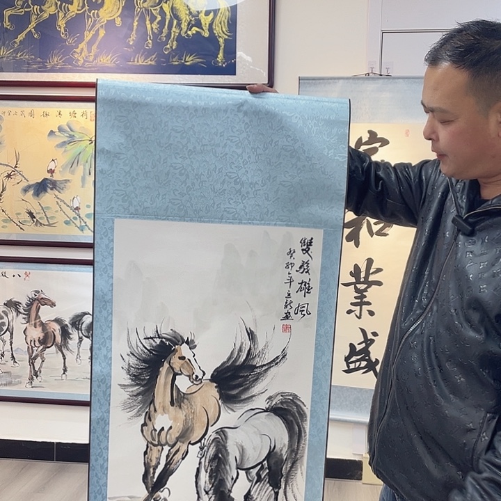 国画双骏雄风手绘作品