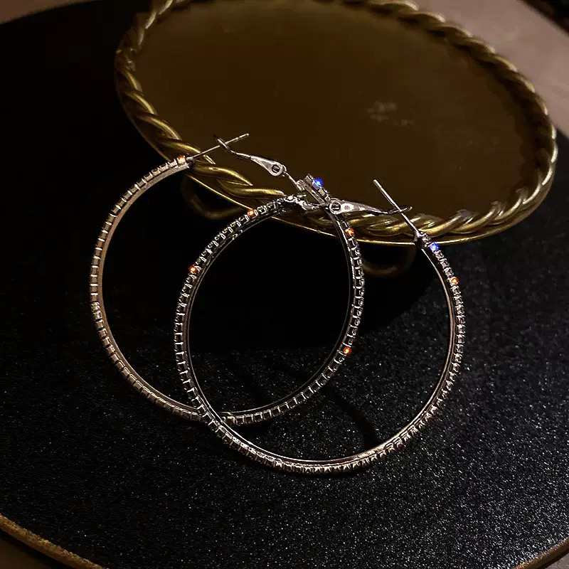 合金耳饰 银针7㎝超大耳圈满钻个性