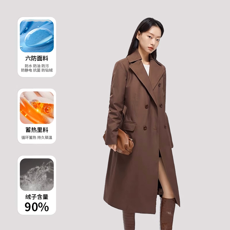玛莎黑金风衣羽绒服女款2025新款长款风衣可拆内胆保暖气质外套