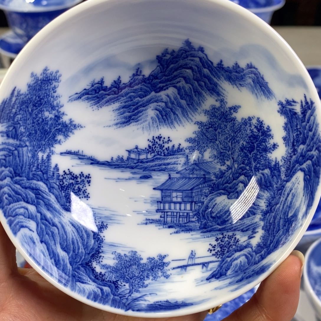 瓷片青花山水主人杯杯