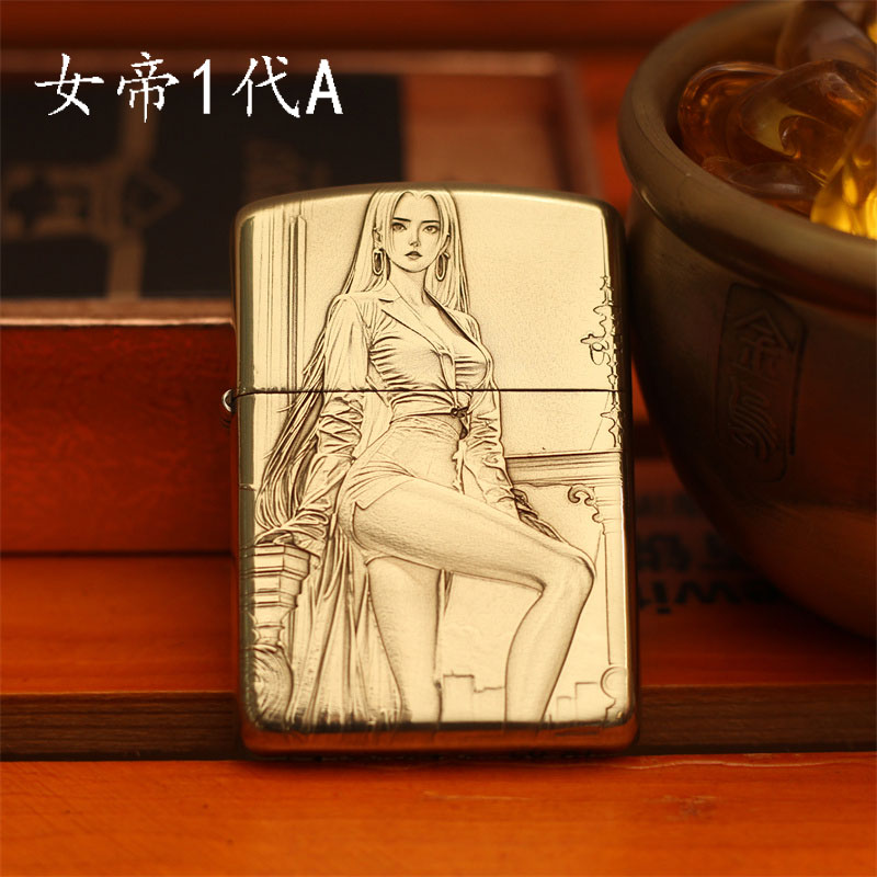 ZORRO金乌雕刻 防风煤油打火机高颜值黄铜常规女帝浮雕人物美女