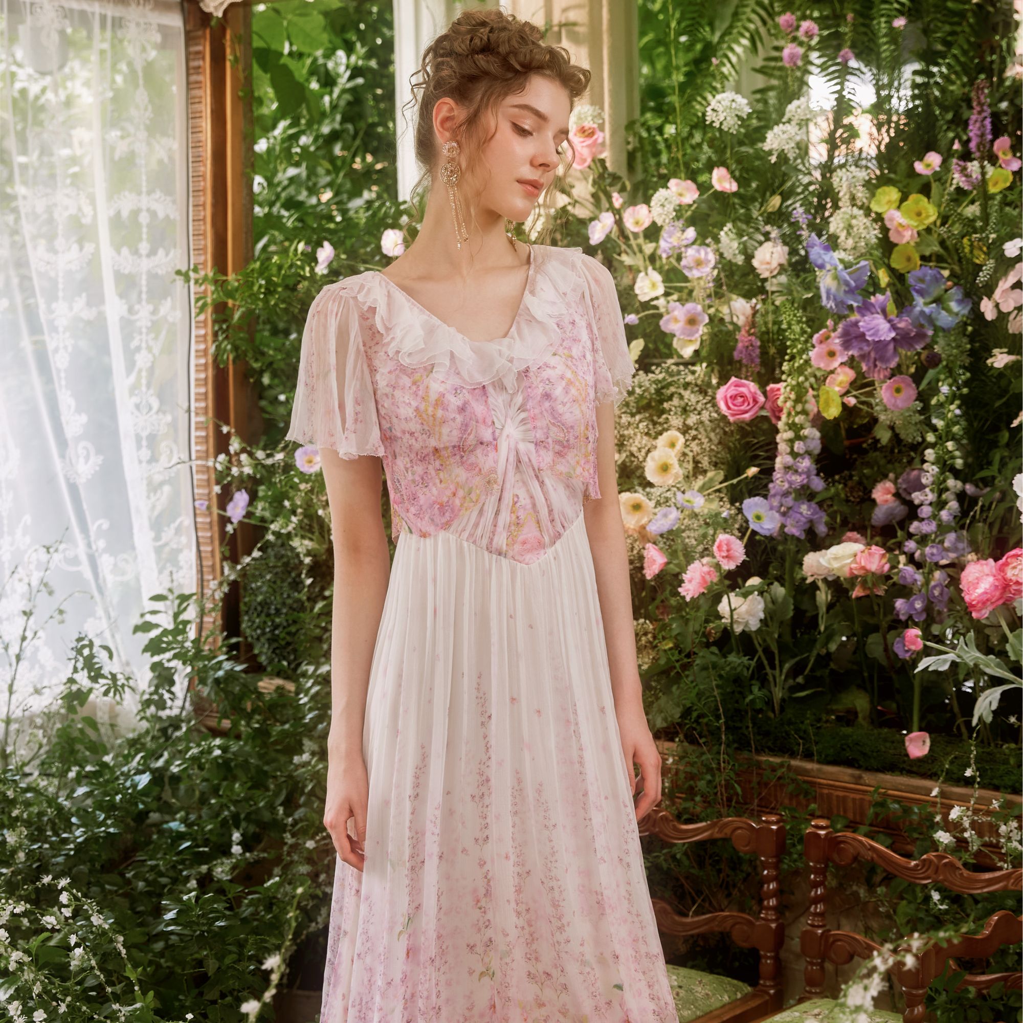 【陈大可专属】Marie Elie【百花仙子】新款真丝印花套装EAE11W50102