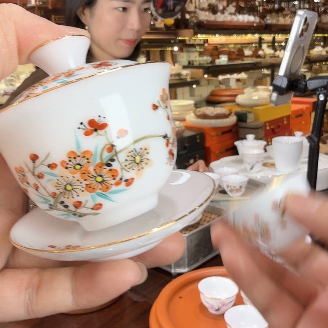 如**。高端手彩梅花一碗 6 杯