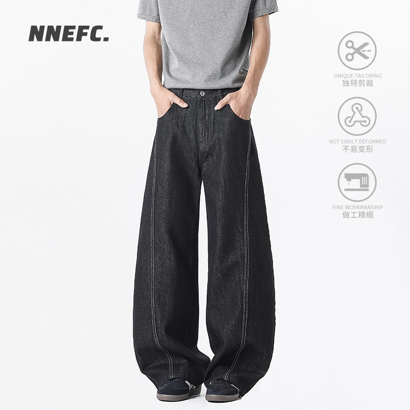 NNEFC美式潮牌休闲弯刀裤男女同款cleanfit牛仔裤设计感拖地裤
