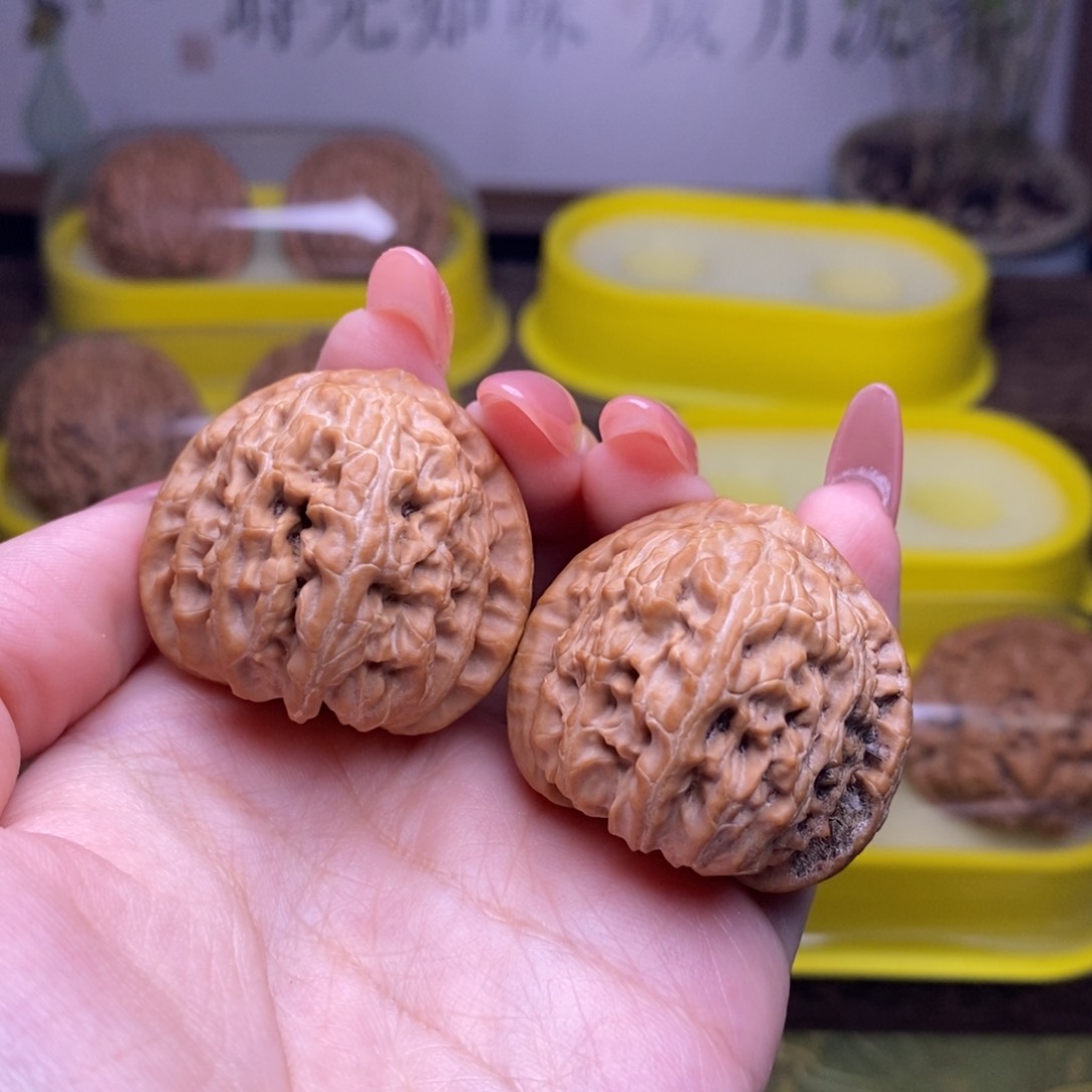 文玩核桃把件留**歌全品35尺三角白狮子头