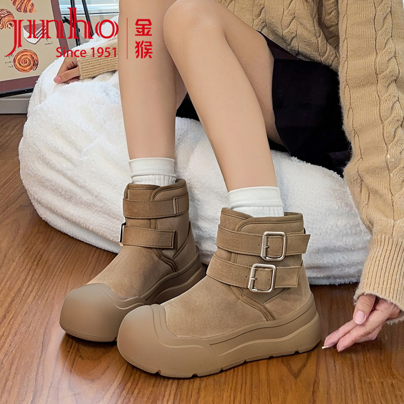 Jinho/金猴冬季保暖雪地靴女靴圆头加绒短靴子SQ49107B