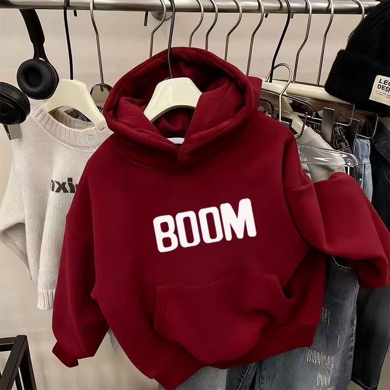 男童冬款加绒连帽卫衣秋冬加绒加厚带帽洋气上衣韩版保暖套头卫衣