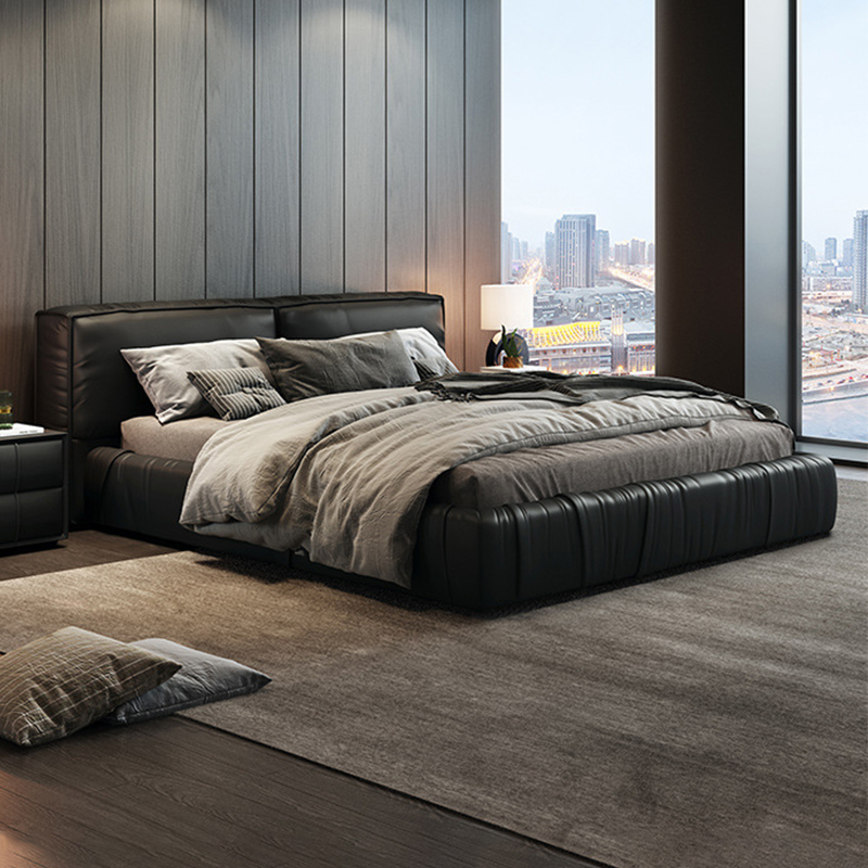 意式轻奢双人床现代简约大气皮艺床主卧室储物婚床加厚实木软包床