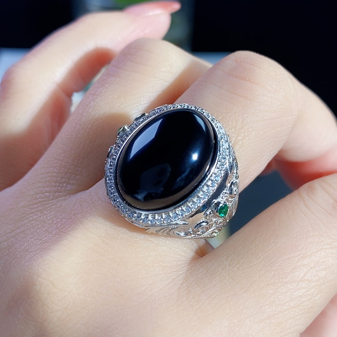 玛瑙/玉髓戒指银S925镶嵌