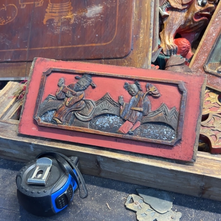 雪***庐香榧木老木雕花板艺术