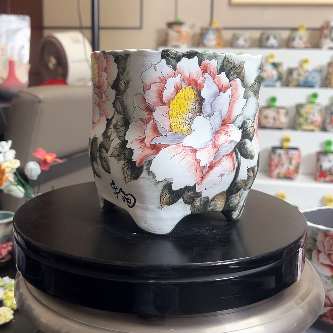 手绘陶瓷花盆口10.5高14
