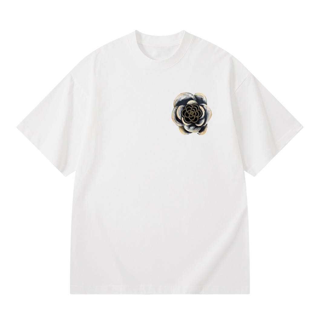 【38号链接-金珠山茶花】奢品仓男女同款简约重磅情侣百搭休闲T恤