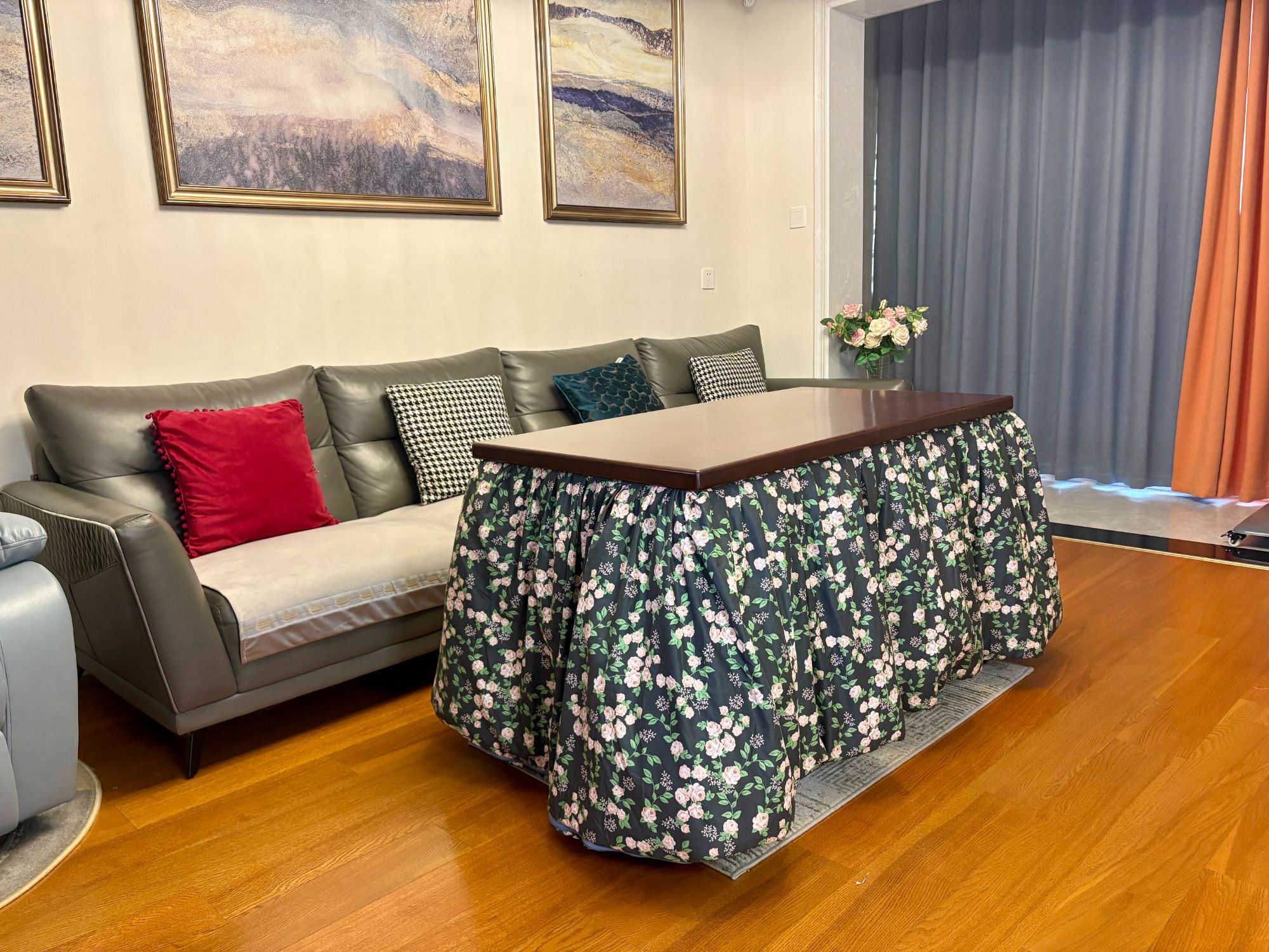 【新款四开门抽屉款】2025楠竹烤火桌长方形保暖烤火桌茶几家用客厅