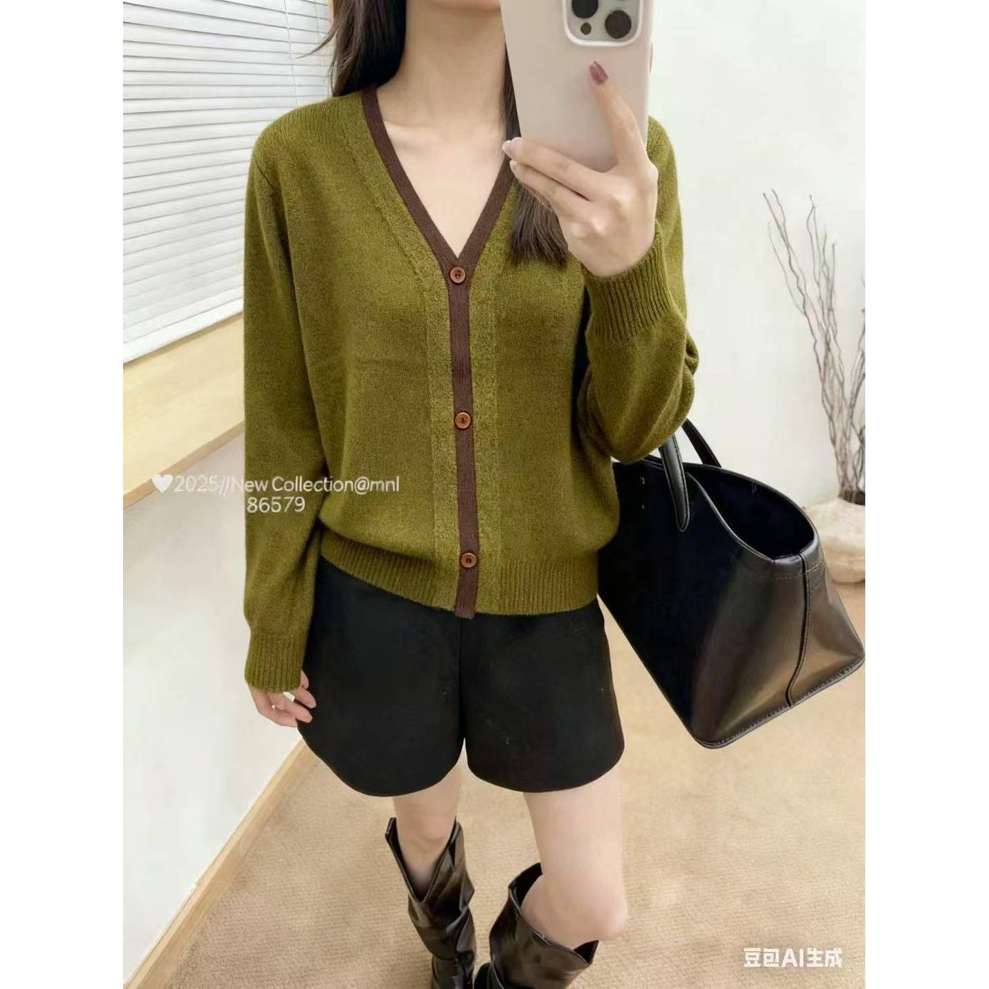 气质撞色V领针织开衫ZBW34095衣长59  