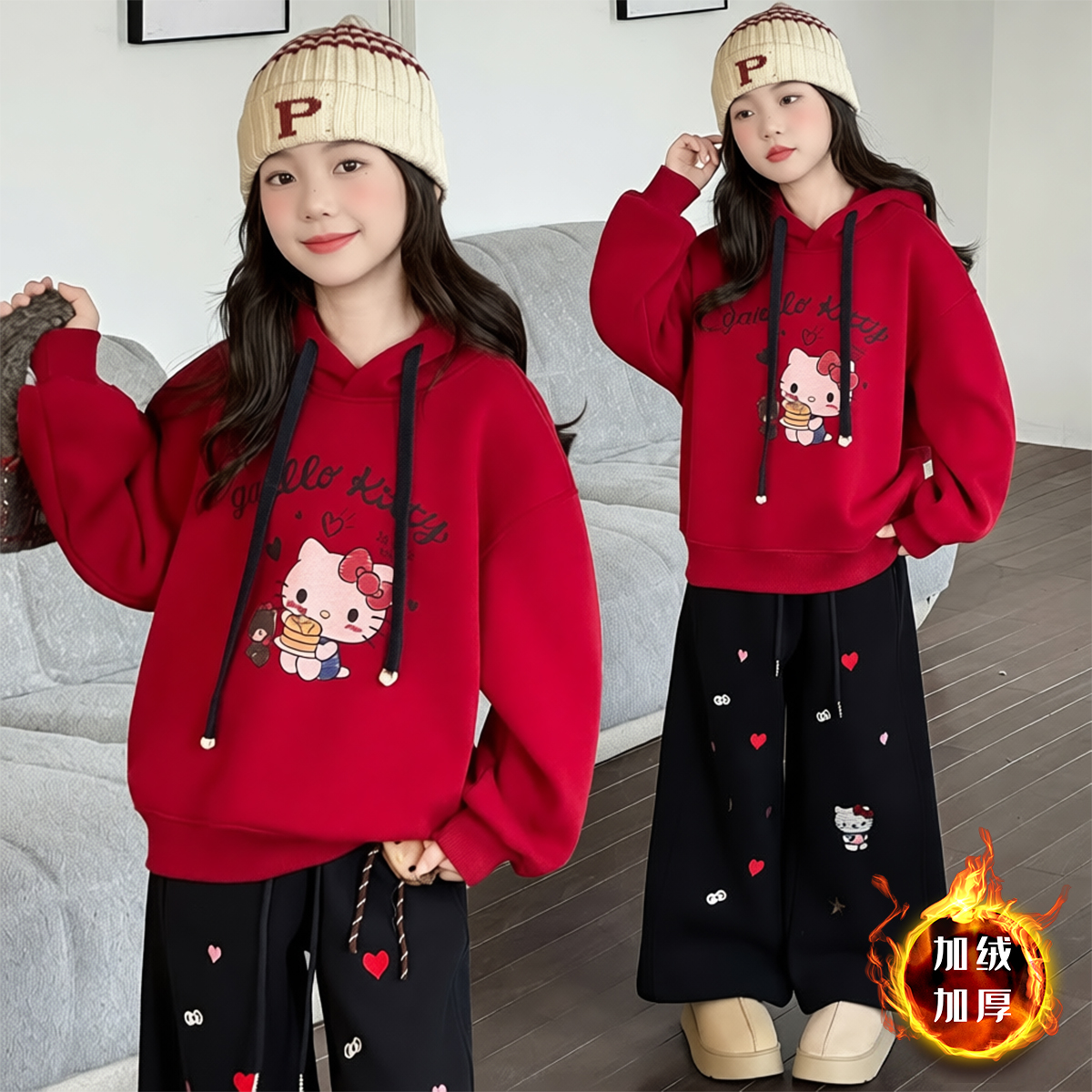 儿童冬款拜年服卫衣2026新款女童红色加绒上衣中大童女孩休闲时髦
