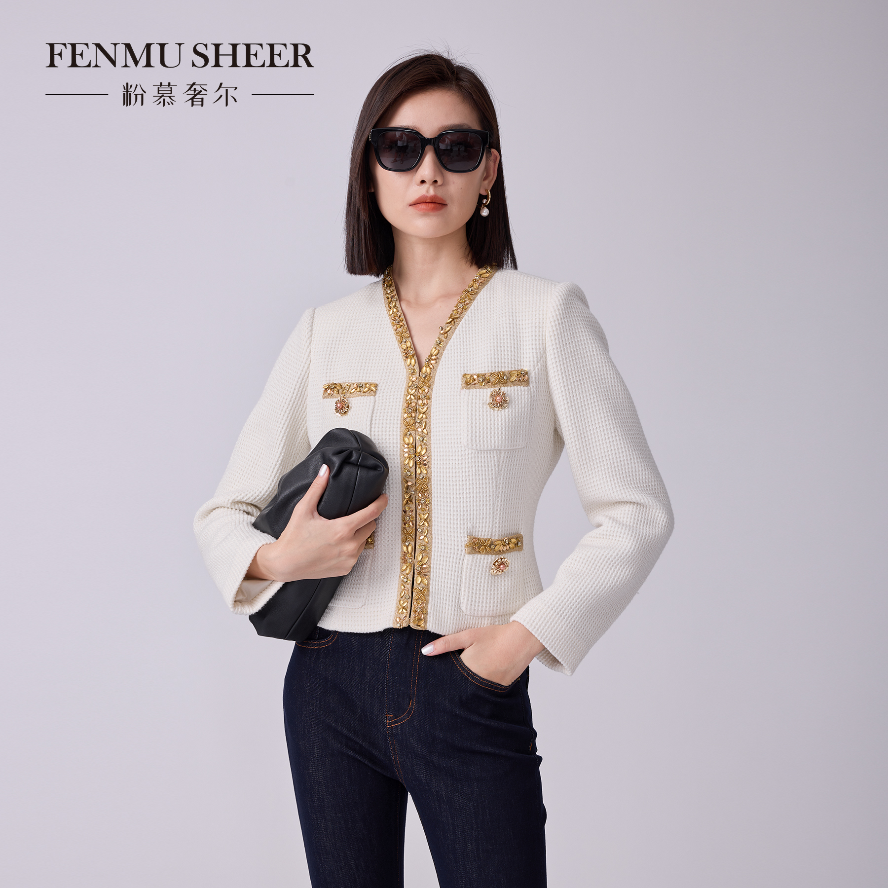 【粉丝专享】粉慕奢尔『温莎之恋』法式名媛风气质重工钉珠外套C2572