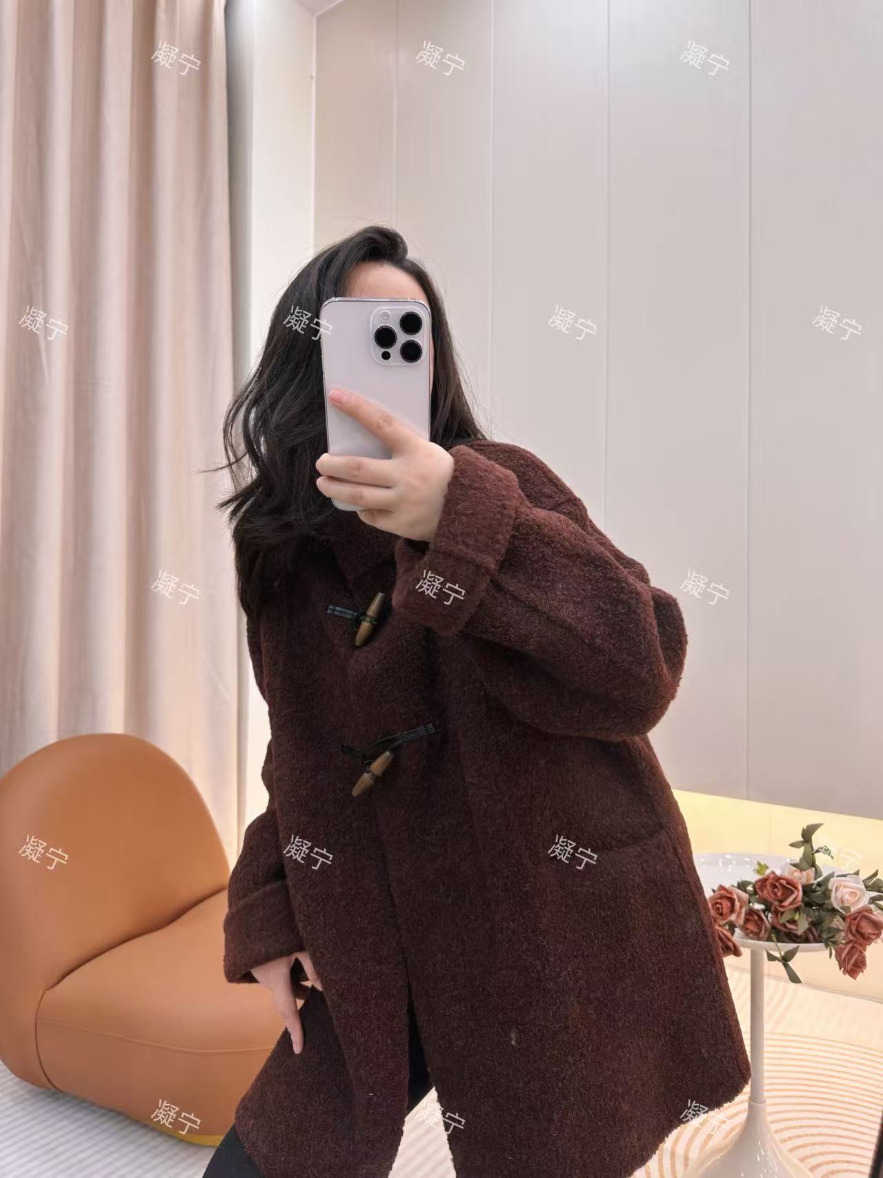 秋冬新款中长款女士羊毛立领圈圈毛红棕色毛呢外套秋冬休闲百搭