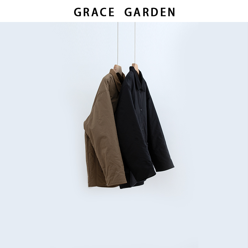 GRACE GARDEN【皮标棉服！】翻领工装风内里格纹棉服外套MF5L1608