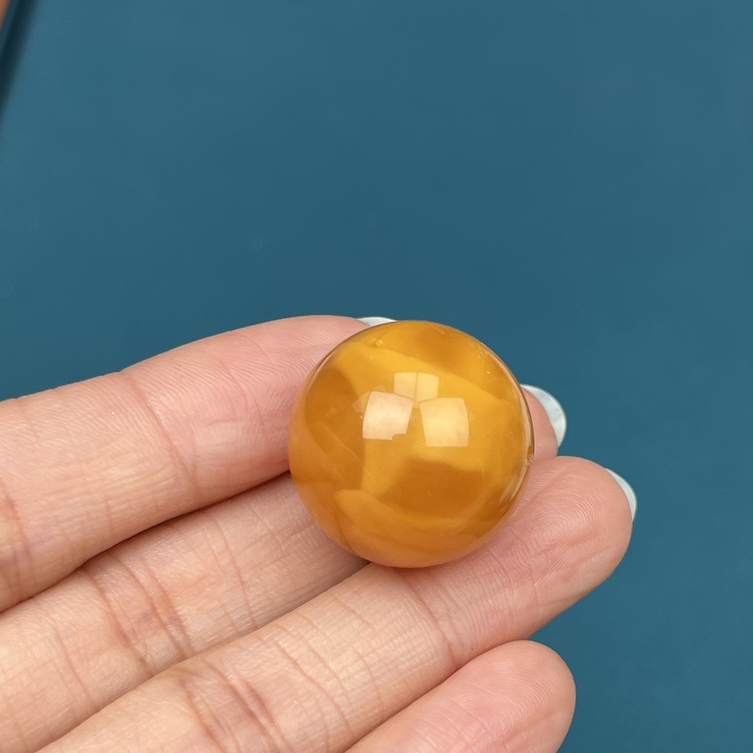 A5214天然原矿蜜蜡鸡油黄圆珠21.2mm5.2克抖音基地质检发货