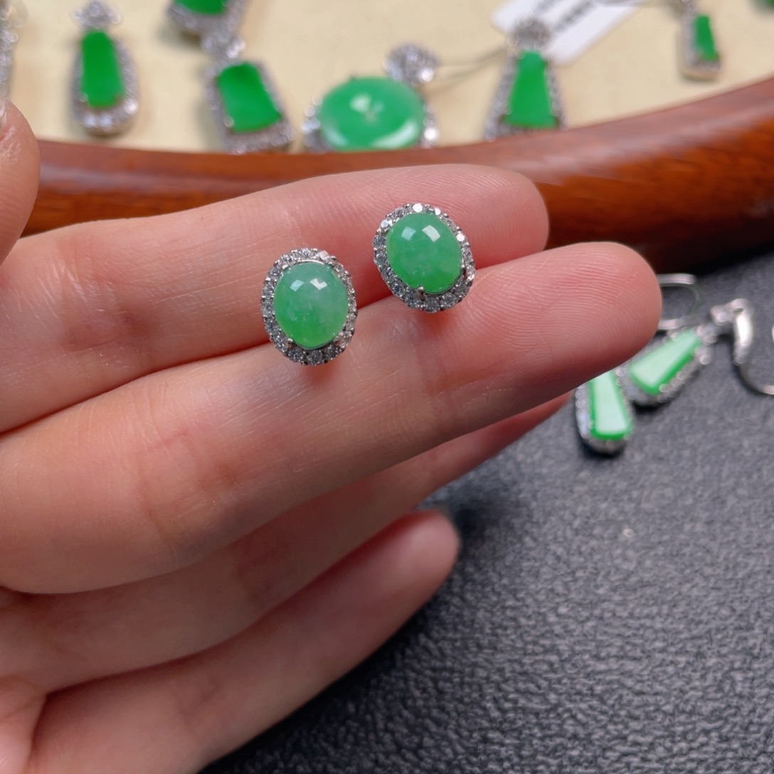 翡翠吊坠(不含链)银S925镶嵌耳钉