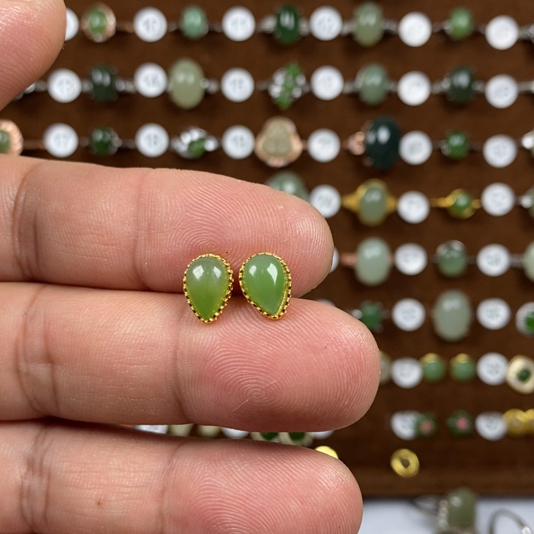 和田玉（碧玉）戒指银S925镀金镶嵌