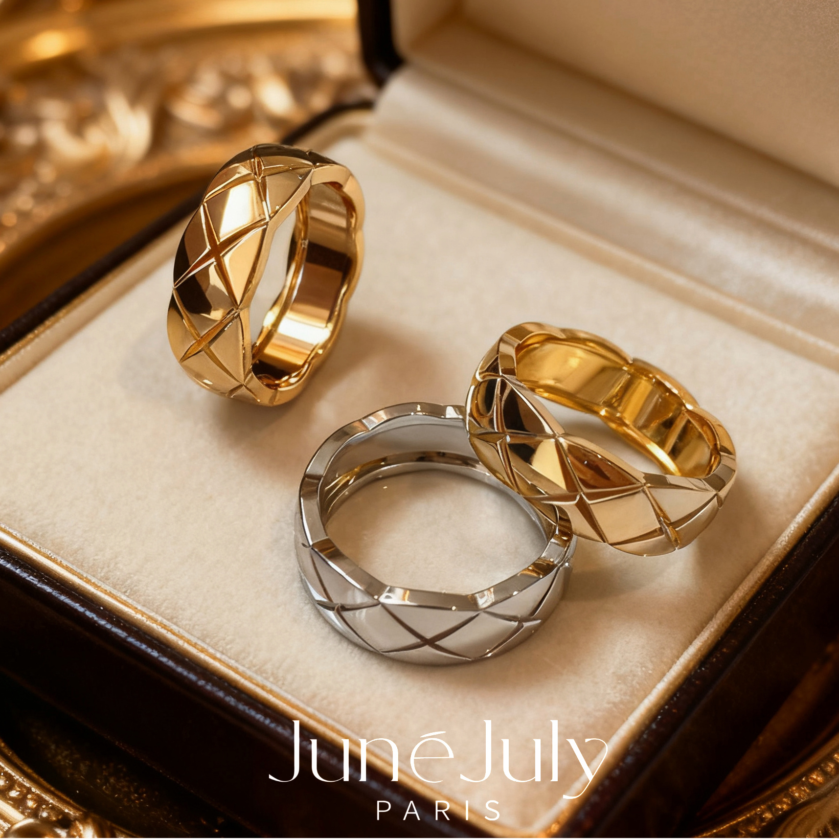 钨金戒指 JuneJuly 香风菱格纹超宽版戒指 1127菱格纹宽戒指