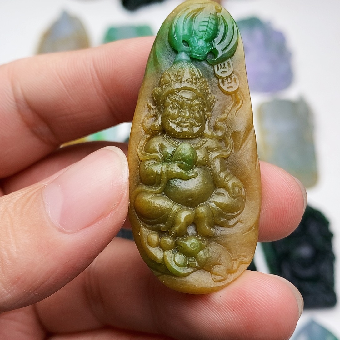 定制翡翠未镶嵌黄加绿黄财神