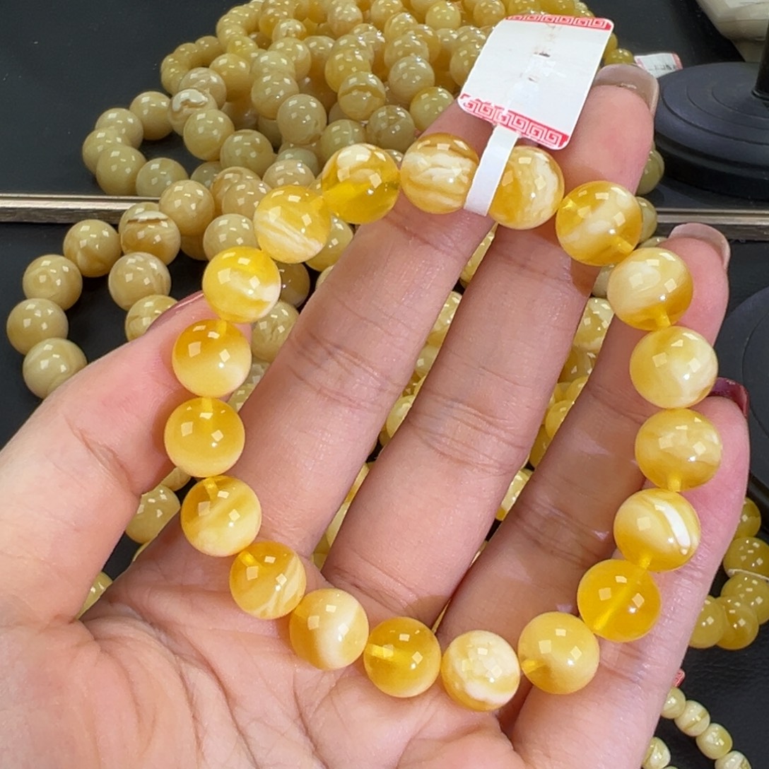 琥珀未镶嵌手链11.6金瓷白