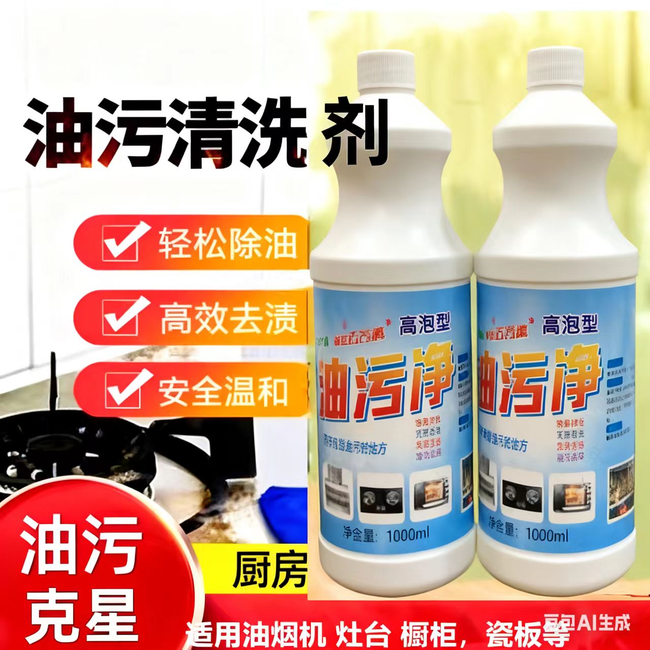 油污净泡沫清洗家用剂除油垢(二瓶4斤装）