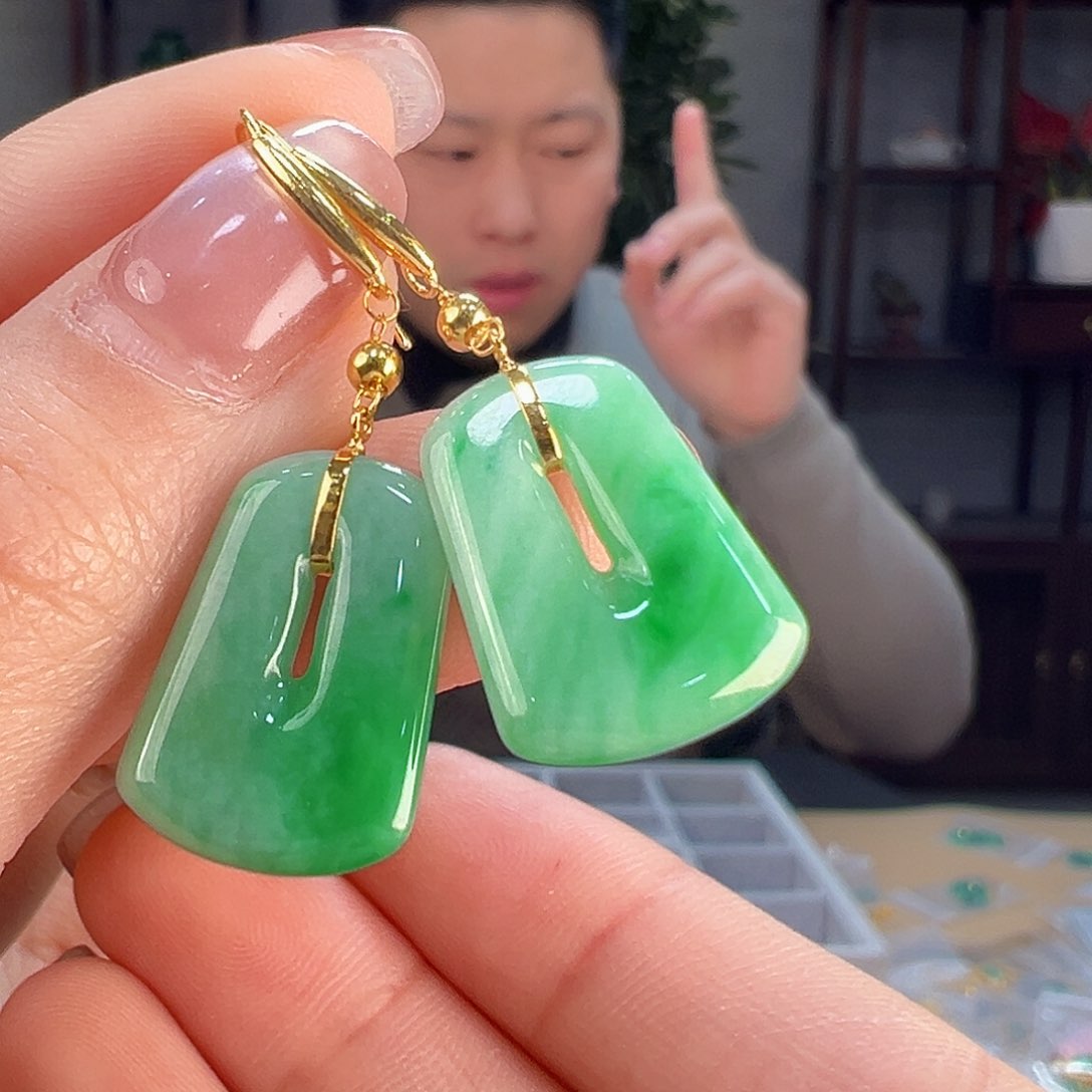 翡翠耳饰18K金镶嵌耳环64