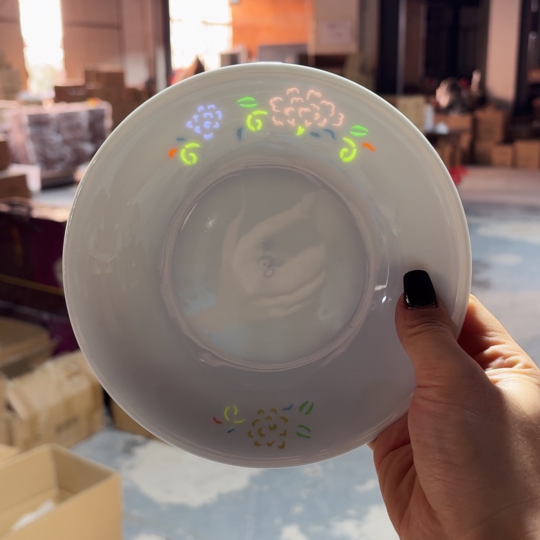 景德镇6英寸骨碟七彩两个微瑕花弄影