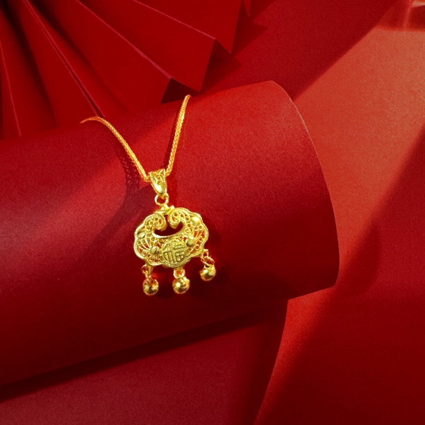 坠链均足银 新中式平安锁纯银项链女2025新年爆款福字长命锁