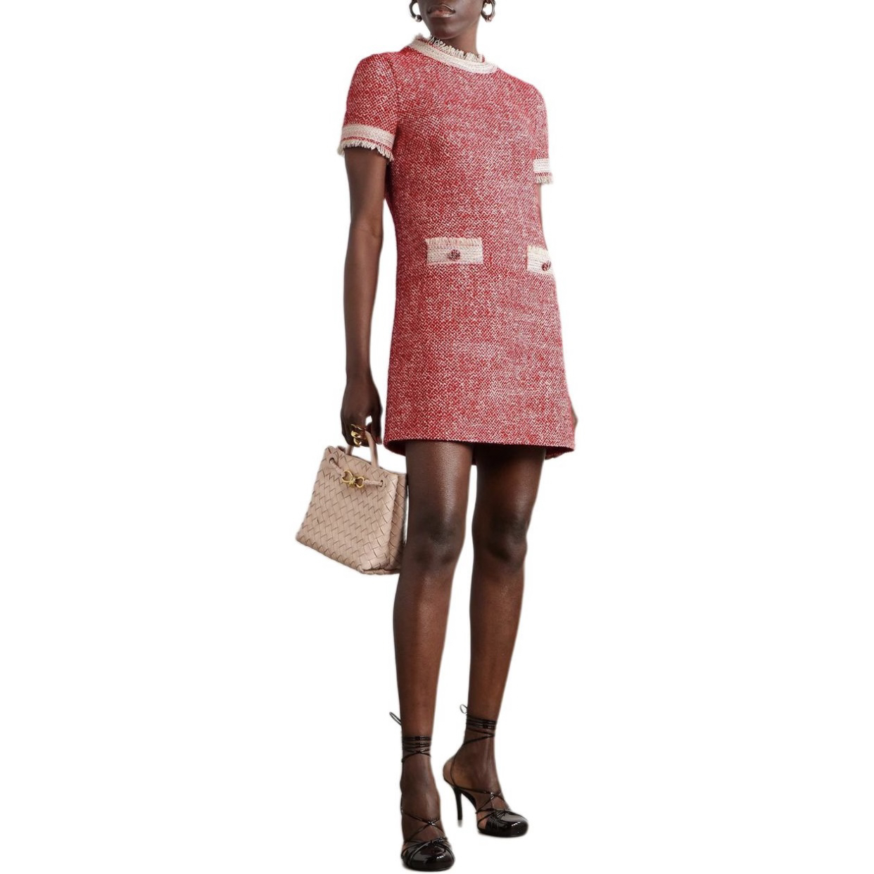 99新 GUCCI/古驰 ag157 拼色合身直筒短款短袖连衣裙 羊毛 34码