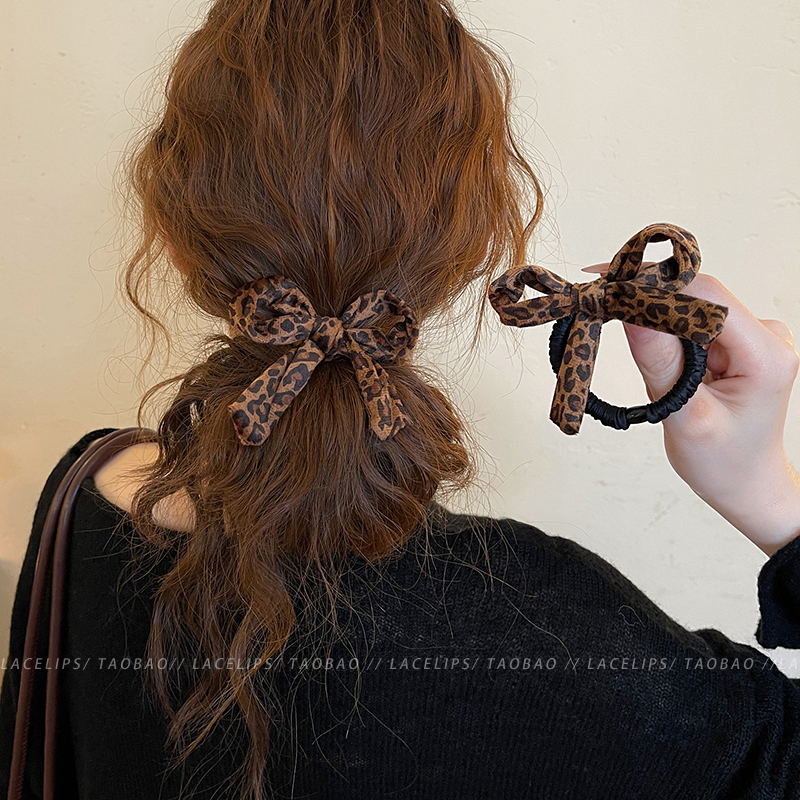 豹纹蝴蝶结发圈女2025新款皮筋头绳扎头发绳头花千禧风复古发饰秋
