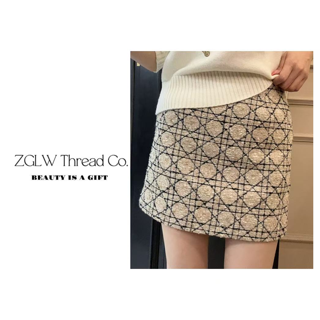 （zglw）26新款菱纹格粗织短裙