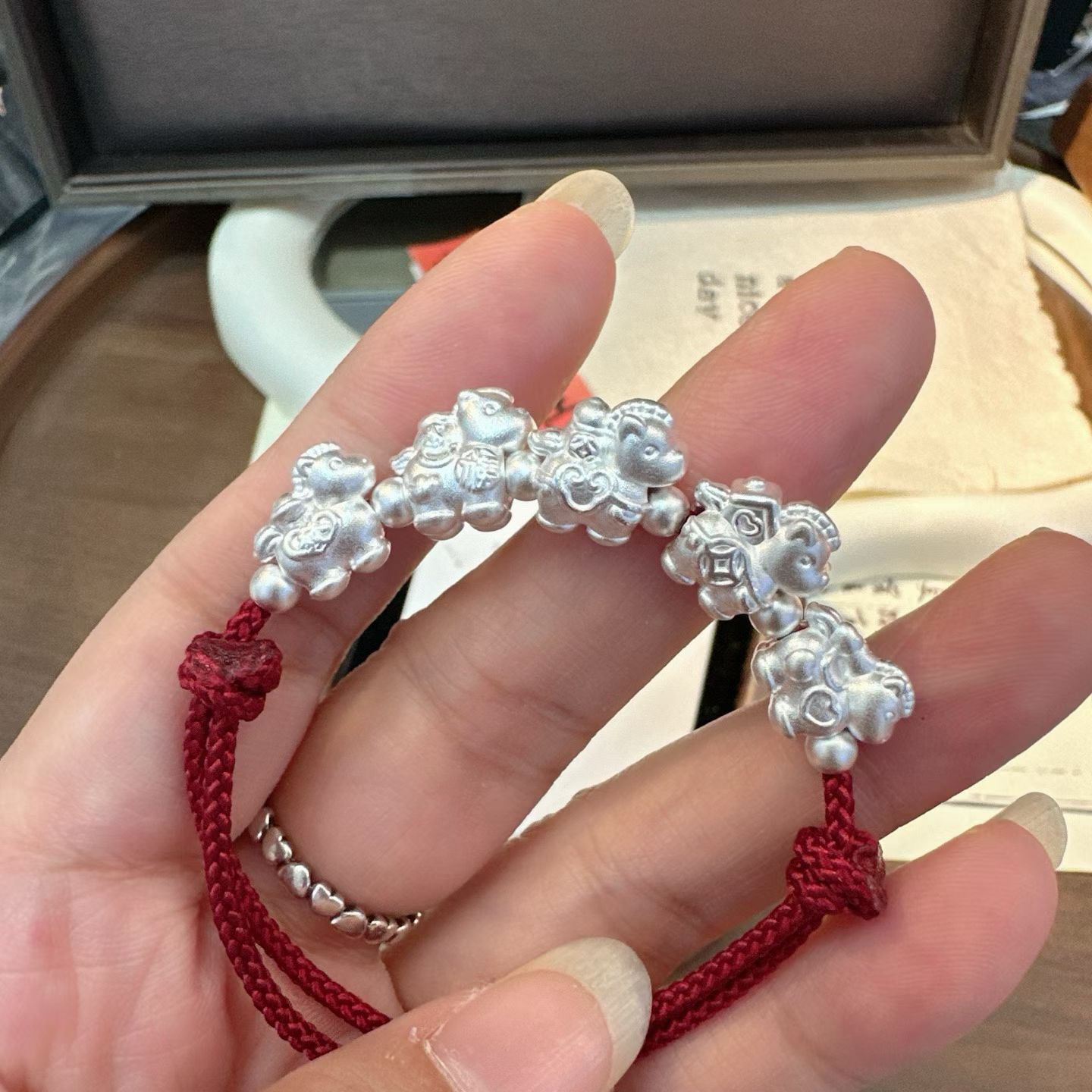 足银手链 足银999五福马手工编织手链可调节宝宝本命年红绳送男女
