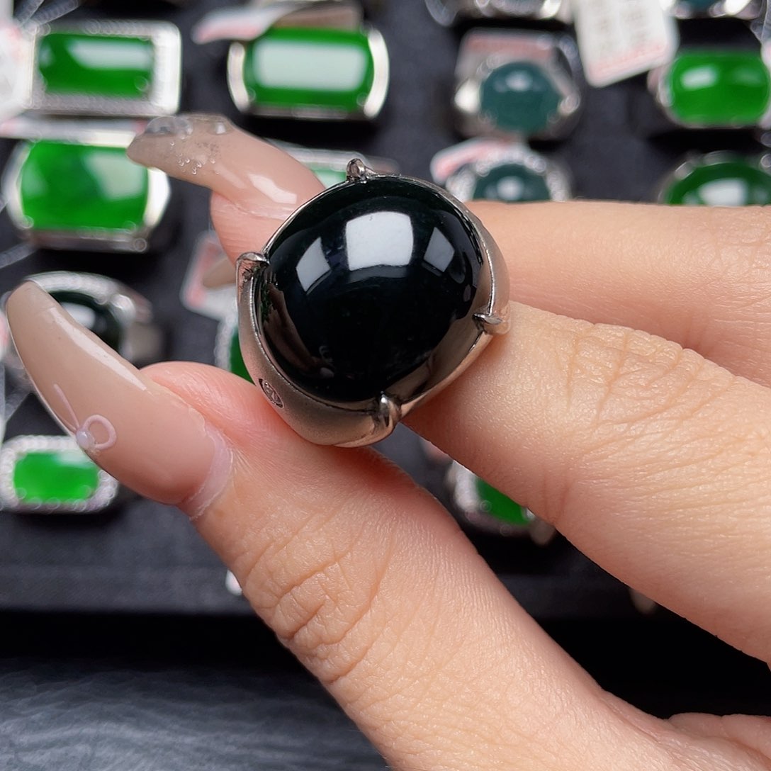 翡翠戒指银S925镶嵌编号3499没有运费险