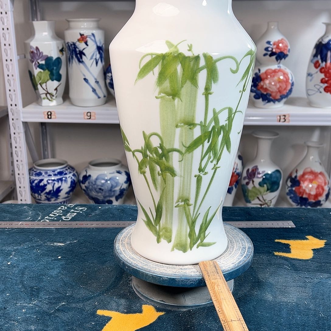 摆件景德镇陶瓷大鱼绿竹