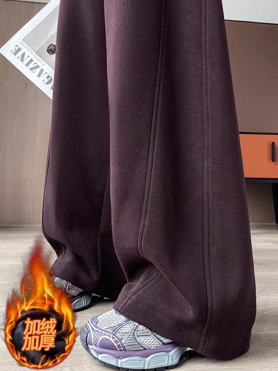 加绒加厚百搭大码宽松显瘦休闲裤女2025秋冬美式高腰弯刀运动卫裤