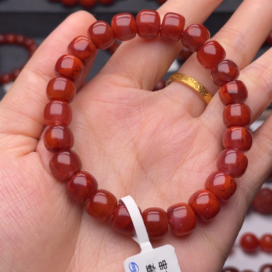 南红玛瑙未镶嵌手链9mm瓦西牛血火焰老型手串