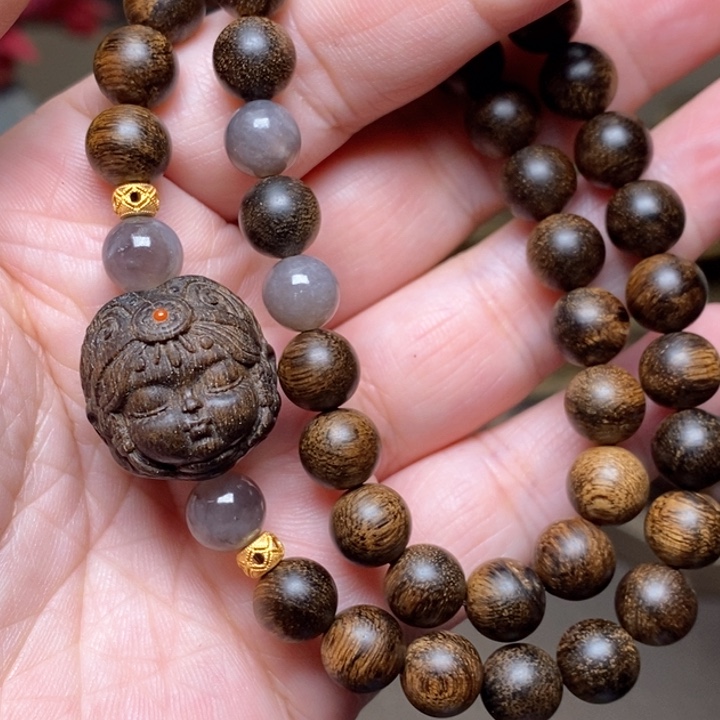 沉香手串越南芽庄黄棋楠帝王瘤疤08➕扎基沉香木雕