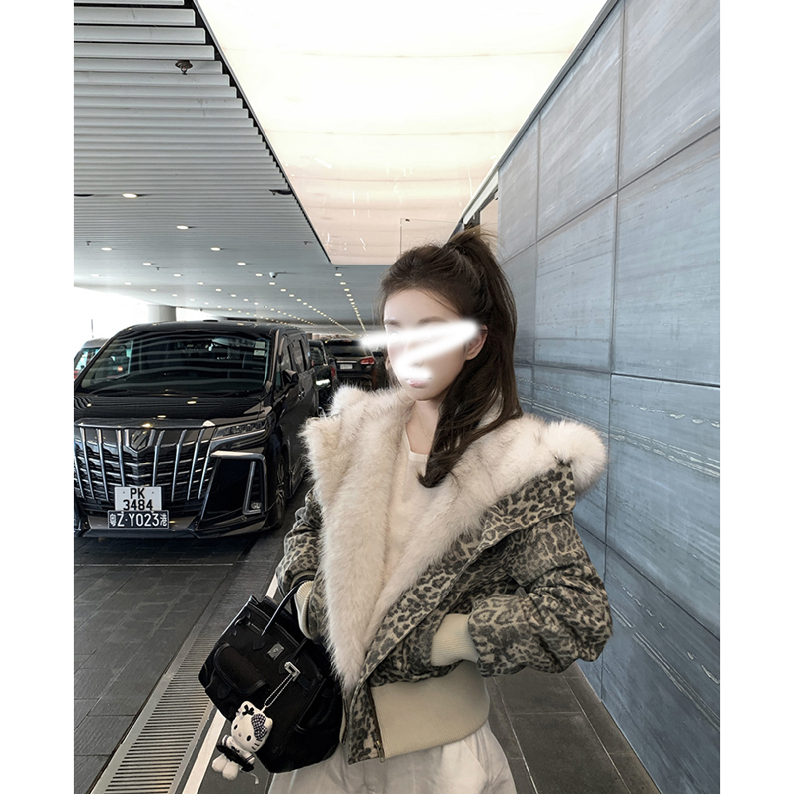 '曼城旧事'连帽大毛领斜拉链豹纹棉服外套女秋冬短款休闲厚款上衣