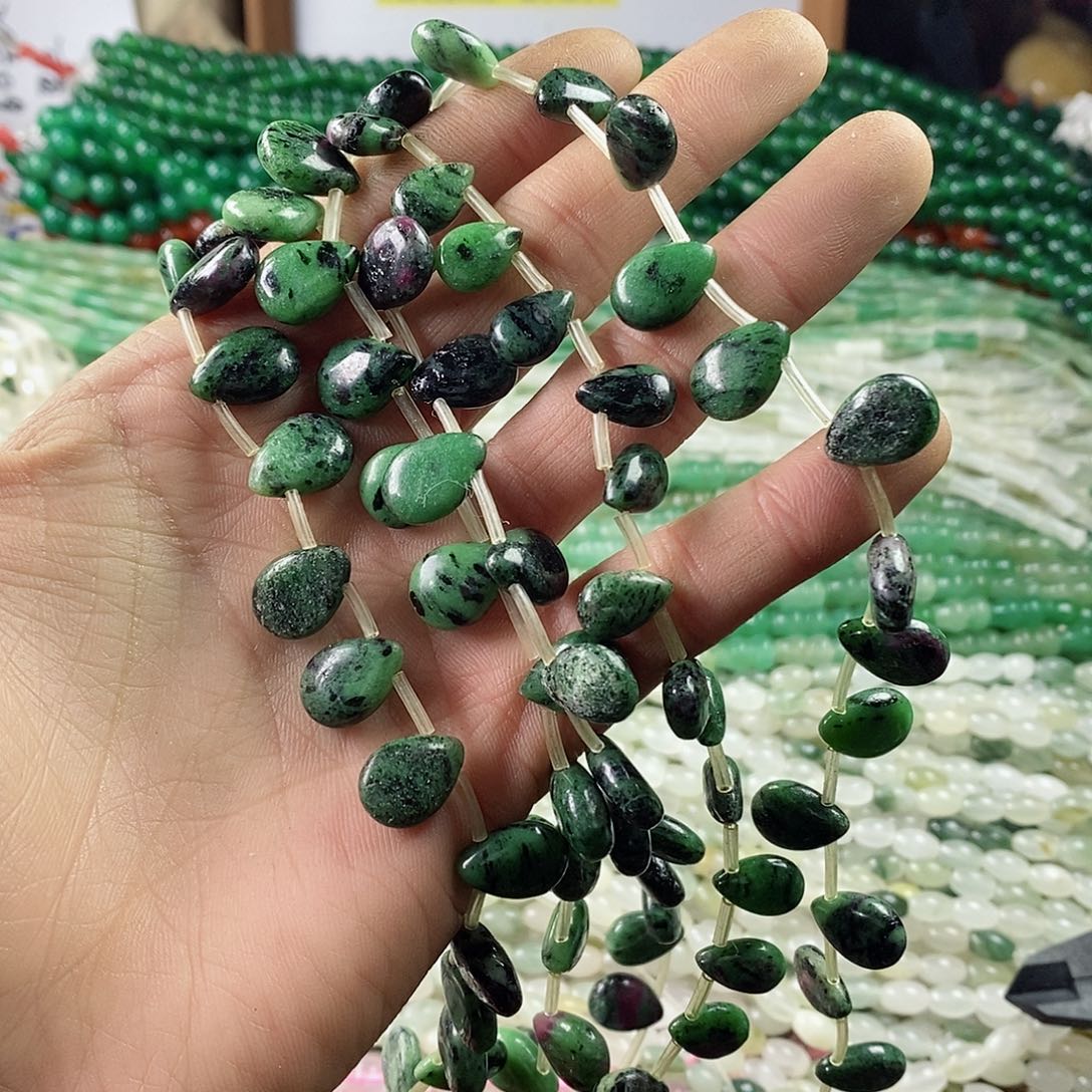 玛瑙/玉髓珠宝半成品合金一条10×14侧孔红绿宝水滴D440