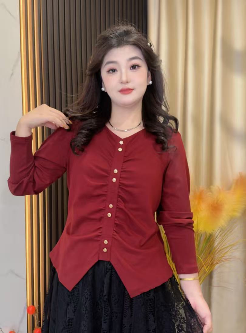 2025秋季新款大码女装正肩显瘦长袖早秋遮肚藏肉显瘦小衫上衣1025