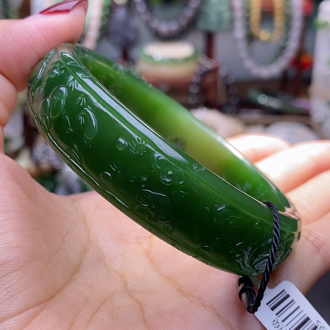 和田玉清货价老坑料碧玉宽版手镯60.7未镶嵌我**恒