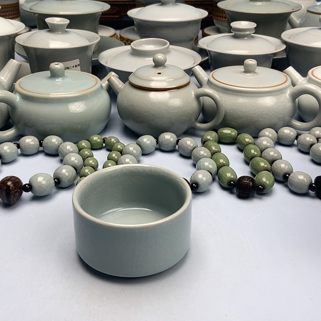 杯仿古天青微蓝釉扳指杯原矿原釉原产地