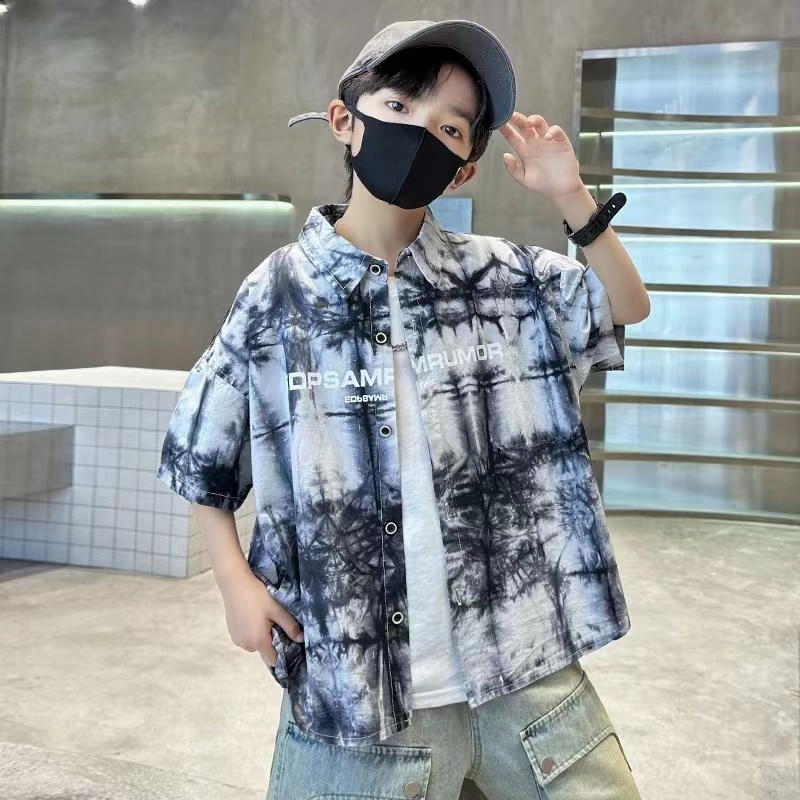 儿童2025夏季新款洋气扎染短袖衬衫(尺码偏大-按身高拍)B2526